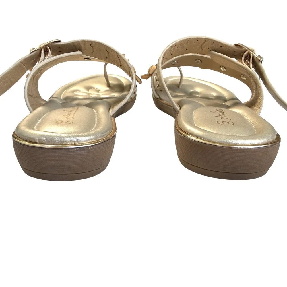 Womens Flower Rhinestones Thong Sandals Sz 8 Gold Summer Coquette Beach Vacation